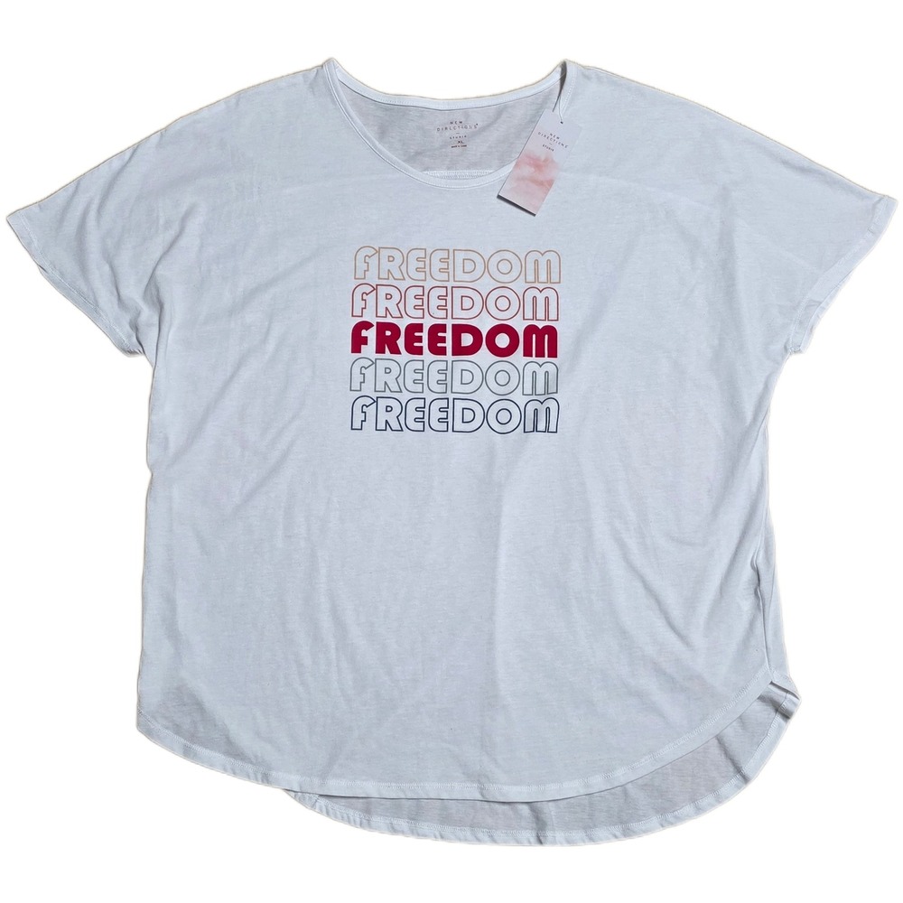 NWT New Directions‎ Studio Graphic T Shirt Women's Size XL White Short Sleeve